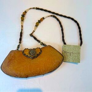 Maya Evangelista Vintage Honey Toned Artisan Sculptured Resin & Stone Bag Clutch